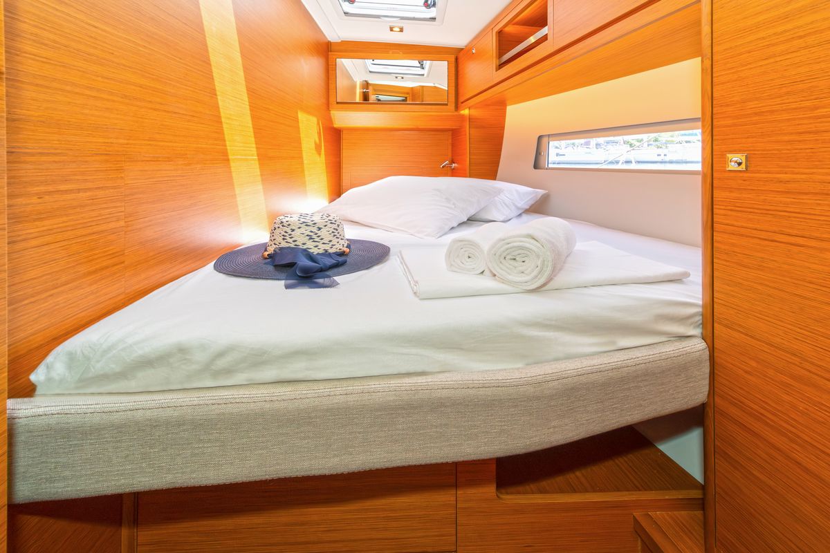Cabin on First Secret, a Dufour 470 sailboat at Skradin, Croatia
