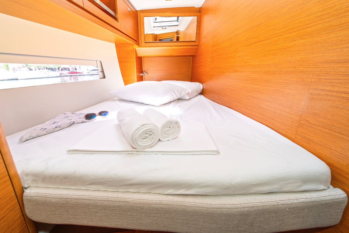 Cabin on First Secret, a Dufour 470 sailboat at Skradin, Croatia
