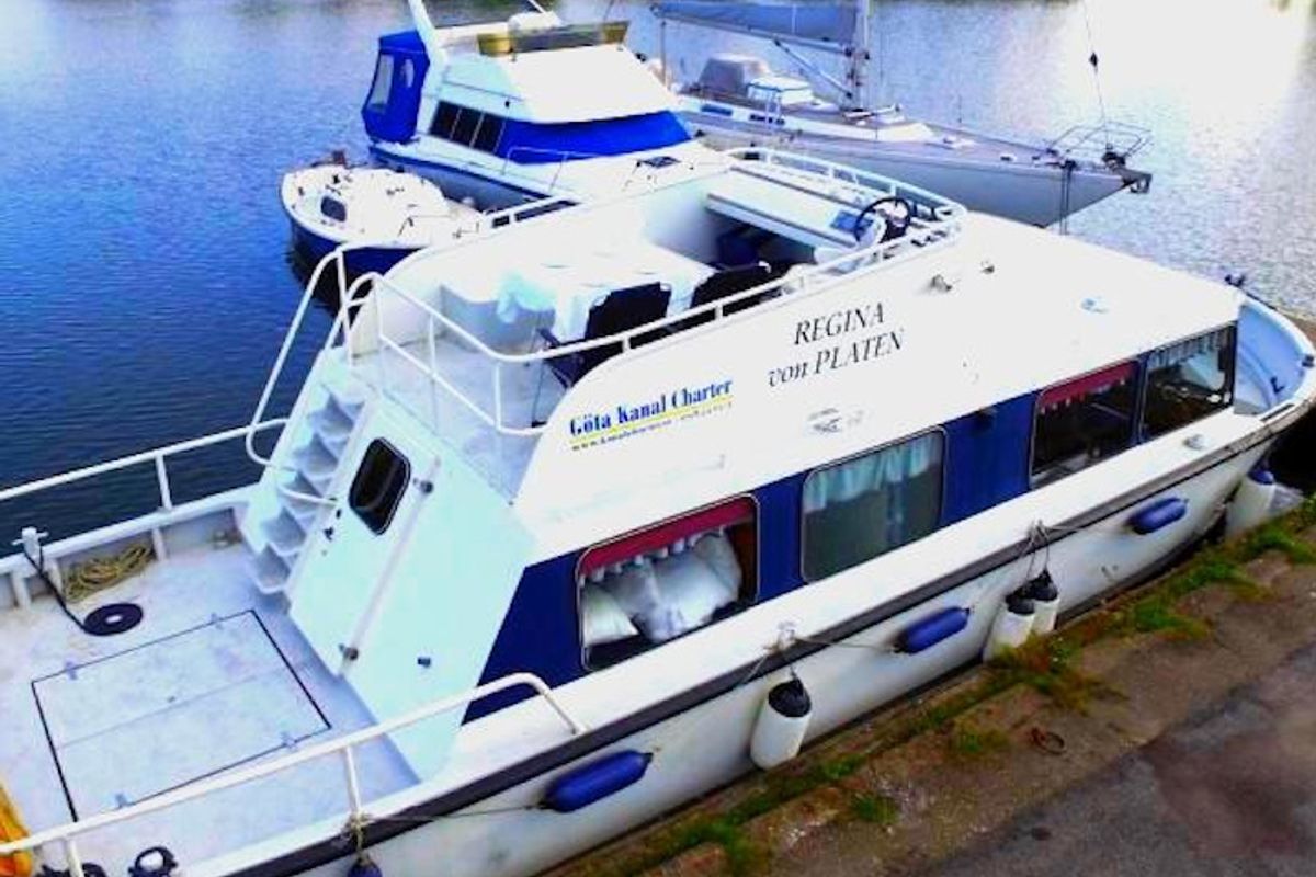 Exterior view of Gota 5, a Gulet Regina von Platen motorboat at Motala, Sweden