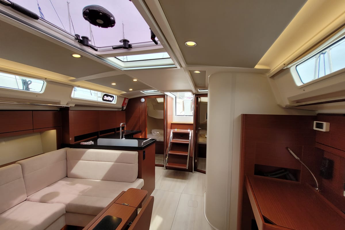 heNA, a Hanse Yachts Hanse 418 sailboat at Lavreotiki Municipal Unit, Greece