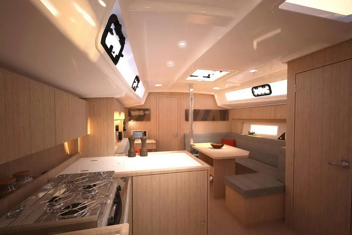 Galley of Olivia, a Bavaria C38 sailboat at Municipal Unit of Palairos, Greece