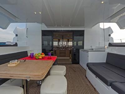 Deck of Aqua Star, a Lagoon 50 catamaran at Municipal Unit of Lefkada, Greece