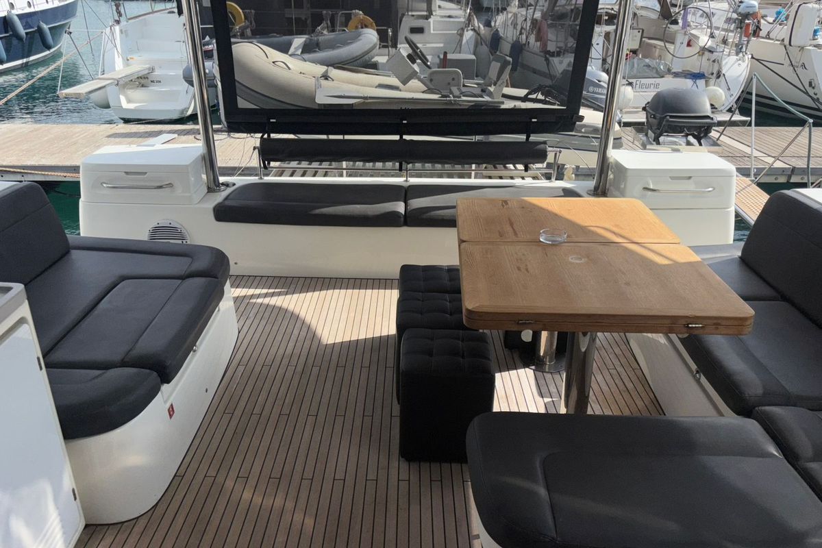 Deck of Aqua Star, a Lagoon 50 catamaran at Municipal Unit of Lefkada, Greece