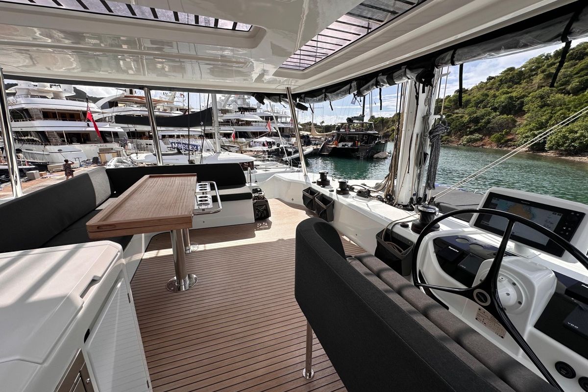 Cockpit of MAUI (MAR), a Lagoon 55 catamaran at Alameda, United States