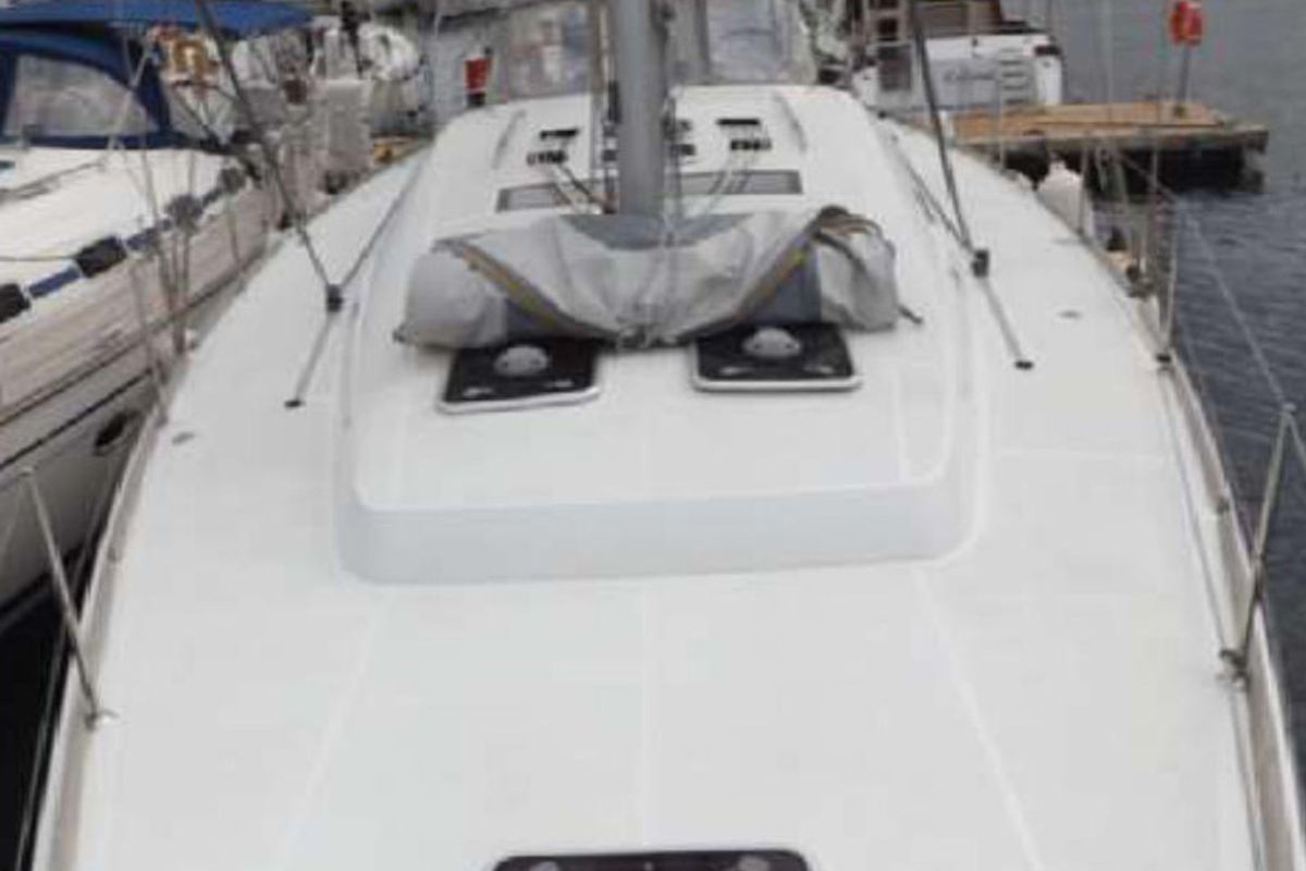 Deck of In Compliance, a Beneteau Oceanis 50 Family sailboat at Kalkara, Malta