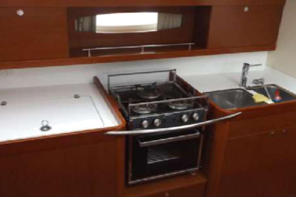 Galley of In Compliance, a Beneteau Oceanis 50 Family sailboat at Kalkara, Malta