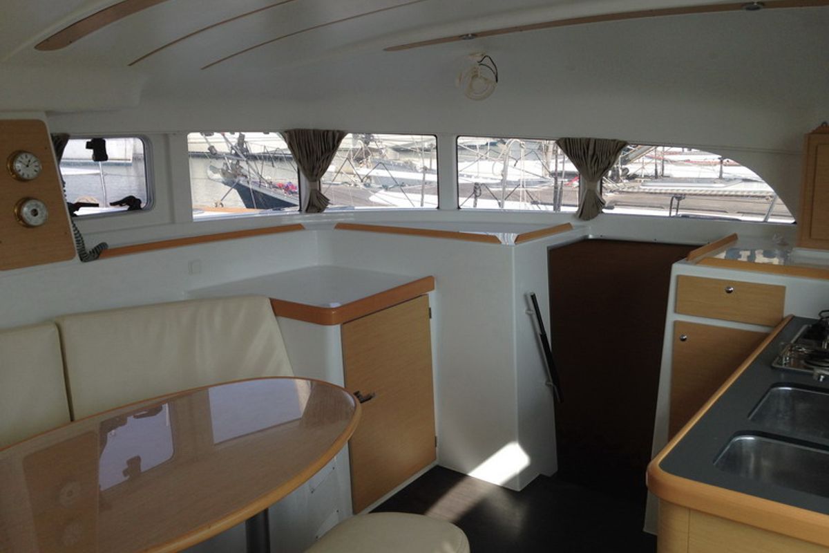 Salon of Thalassaki, a Lagoon 380 catamaran at Athens, Greece