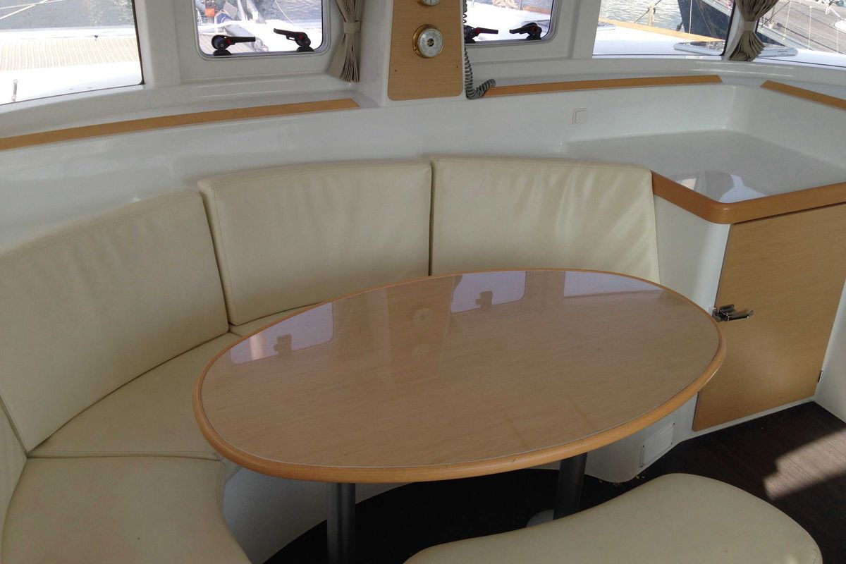 Salon of Thalassaki, a Lagoon 380 catamaran at Athens, Greece