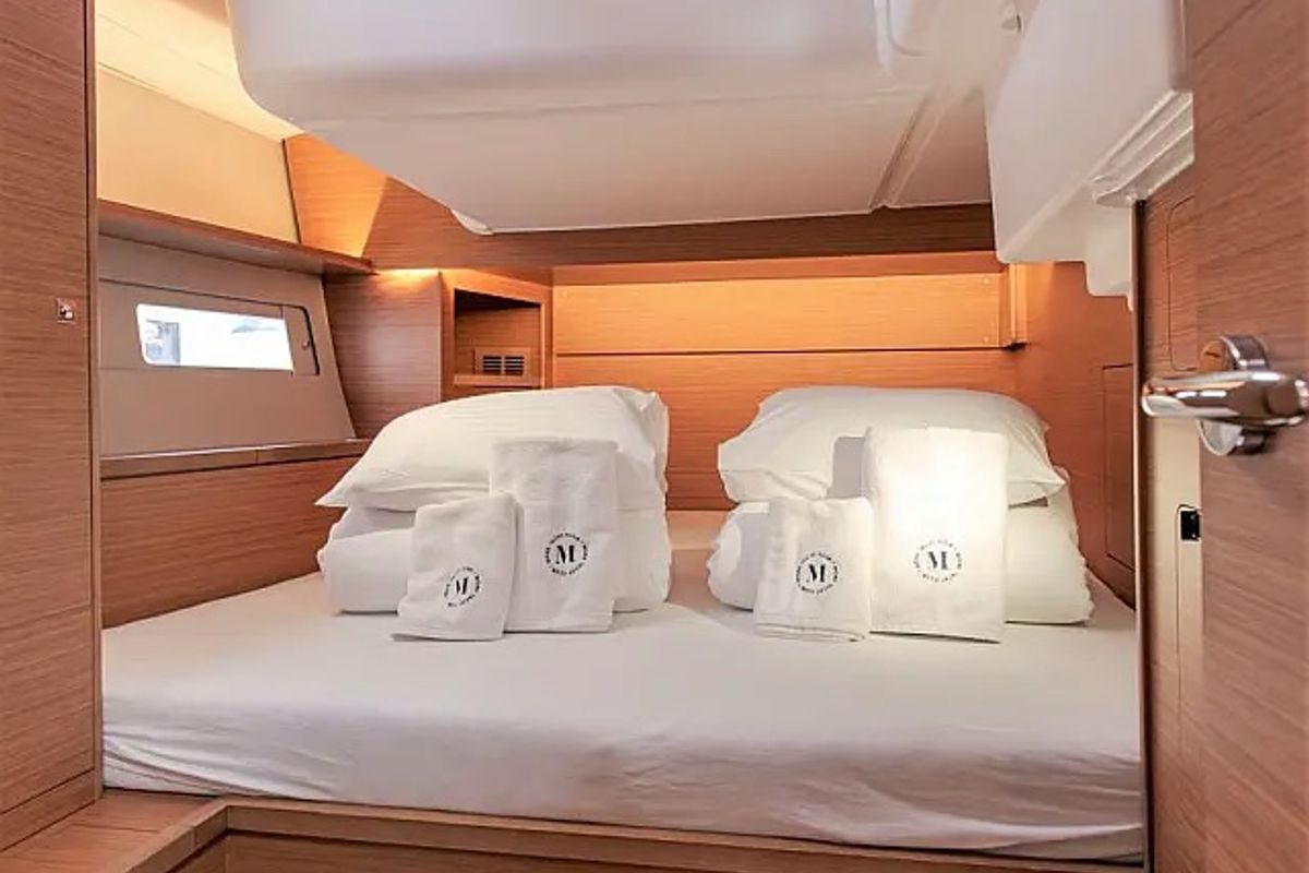 Cabin on Johanna, a Dufour 530 sailboat at Seget Donji, Croatia