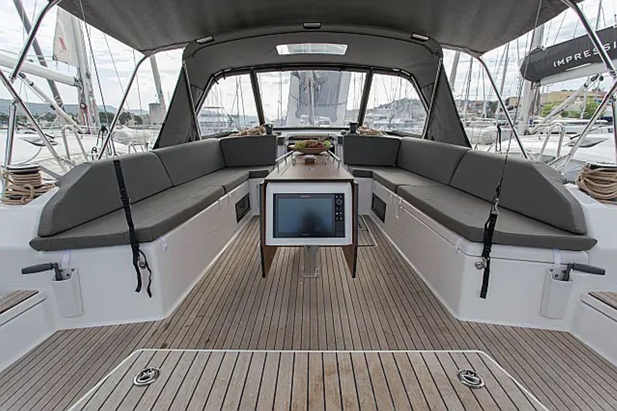 Deck of Johanna, a Dufour 530 sailboat at Seget Donji, Croatia