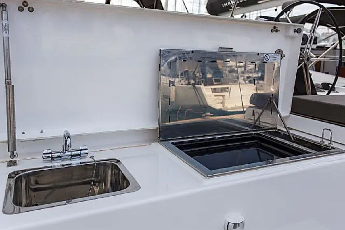 Deck of Johanna, a Dufour 530 sailboat at Seget Donji, Croatia