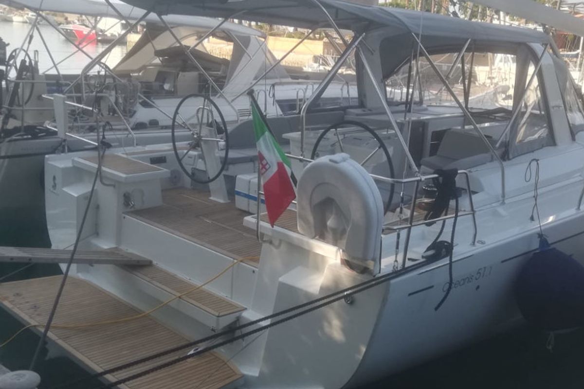 Exterior view of Belle, a Beneteau Oceanis 51.1 sailboat at Cannigione, Italy