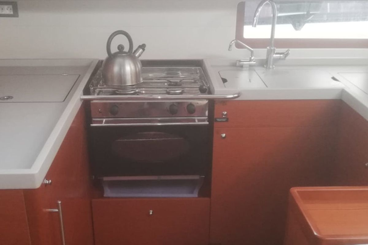 Galley of Belle, a Beneteau Oceanis 51.1 sailboat at Cannigione, Italy