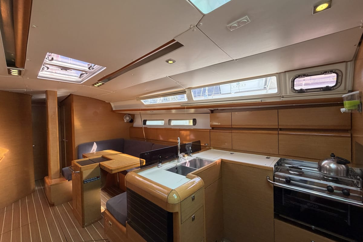 Salon of Classic, a Jeanneau Sun Odyssey 439 sailboat at Fethiye, Turkey