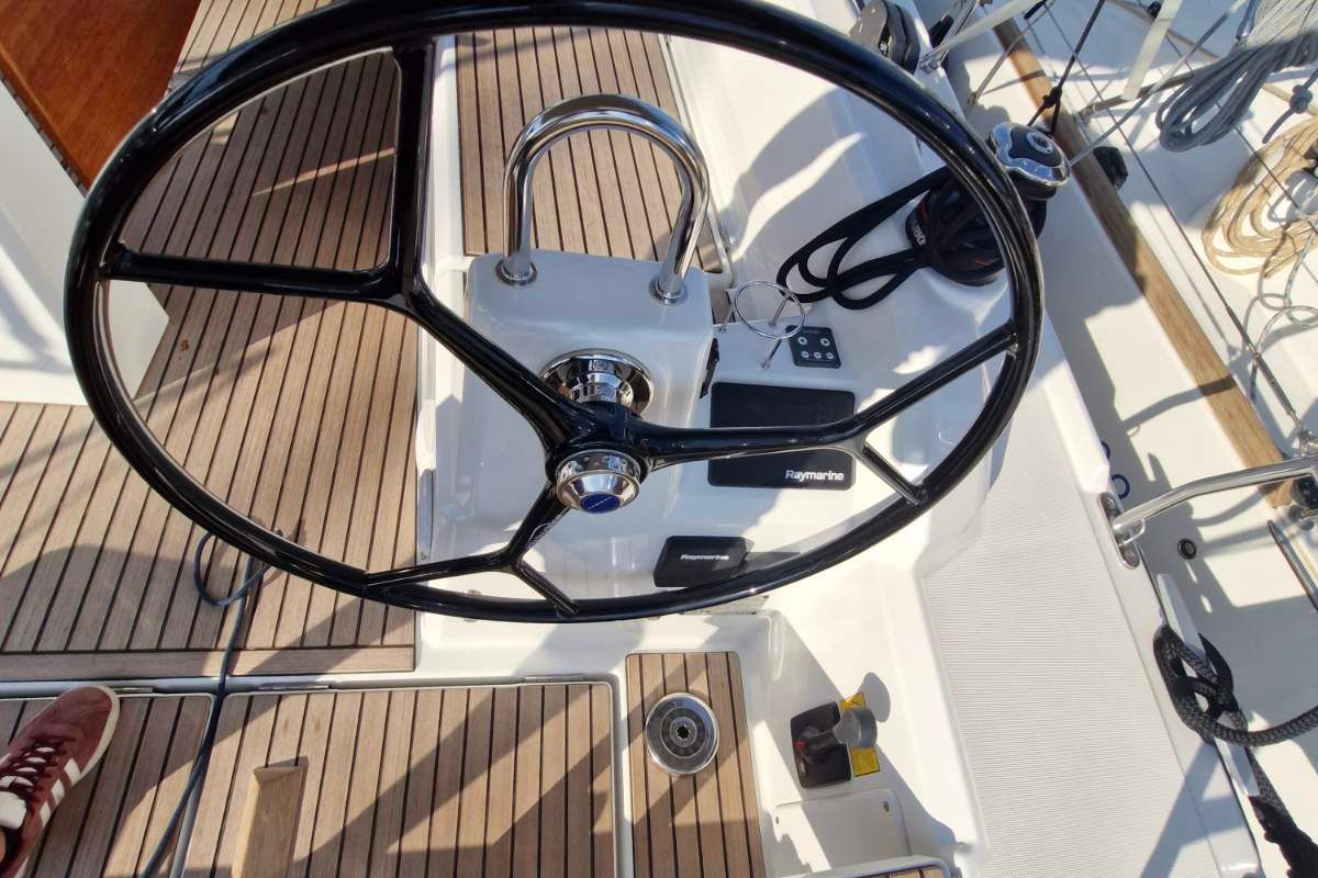 Cockpit of Agios, a Beneteau Oceanis 37.1 sailboat at Grad Pula, Croatia