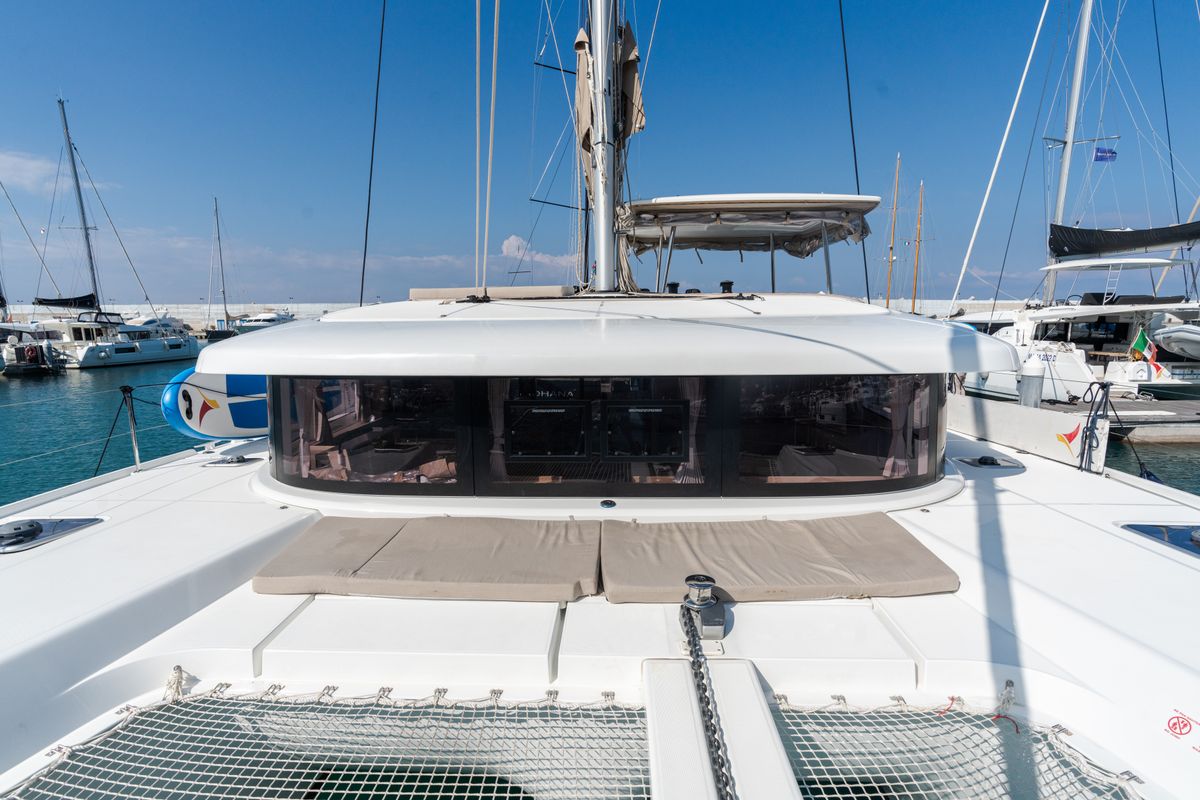 Deck of Ferd - Premium line, a Lagoon 42 catamaran at Capo d'Orlando, Italy