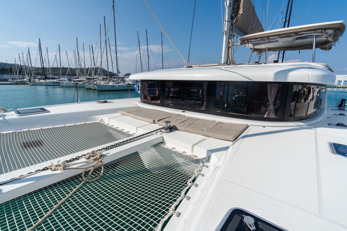Deck of Ferd - Premium line, a Lagoon 42 catamaran at Capo d'Orlando, Italy