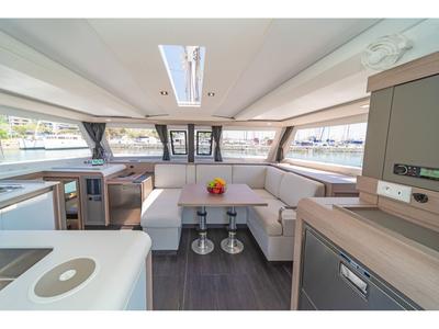 Salon of Aifos, a Fountaine Pajot Isla 40 catamaran at Lavreotiki Municipal Unit, Greece