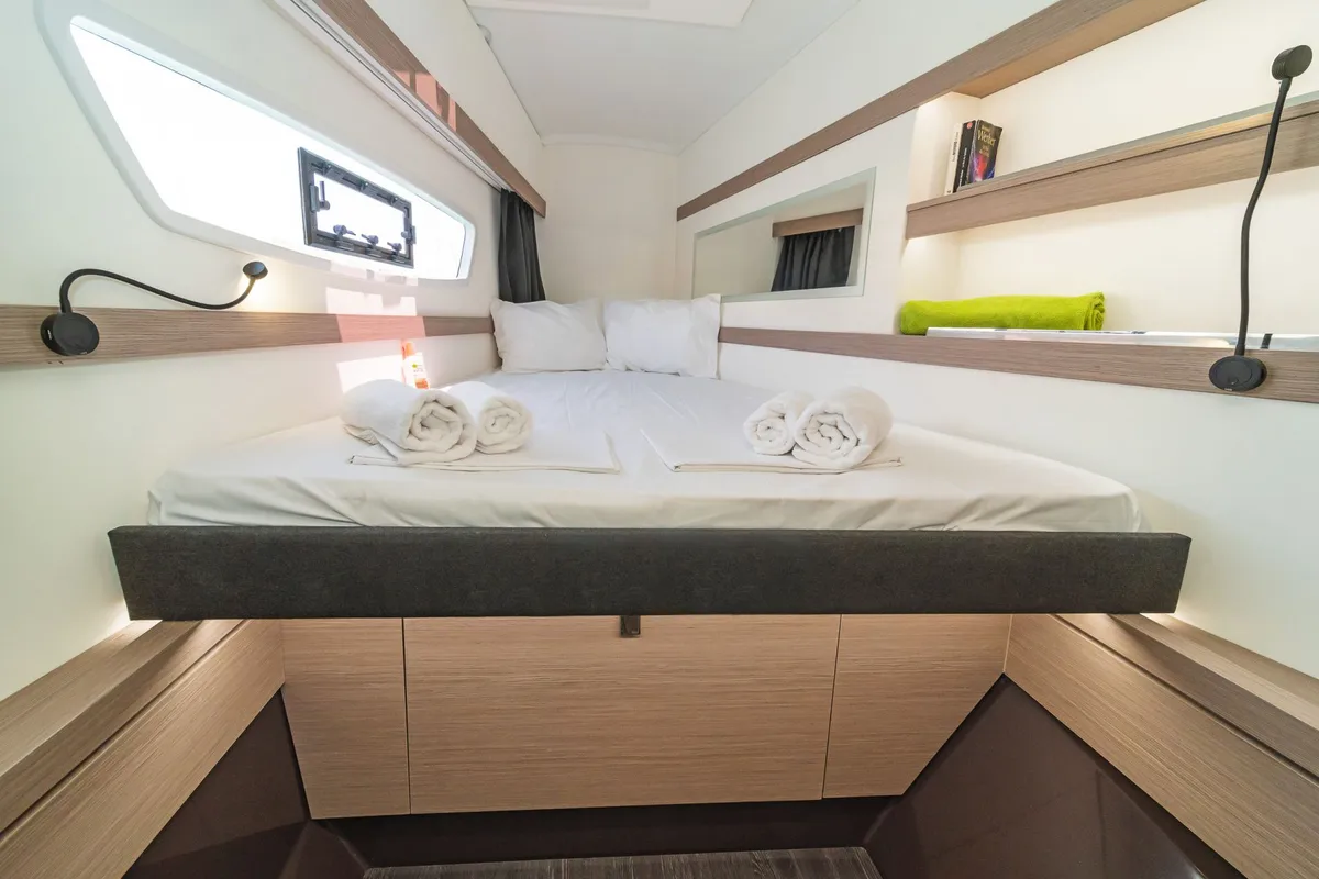 Cabin on Aifos, a Fountaine Pajot Isla 40 catamaran at Lavreotiki Municipal Unit, Greece