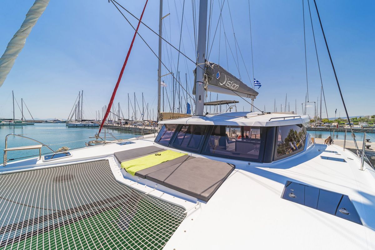 Deck of Aifos, a Fountaine Pajot Isla 40 catamaran at Lavreotiki Municipal Unit, Greece