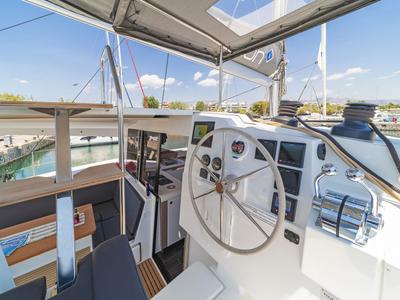 Cockpit of Aifos, a Fountaine Pajot Isla 40 catamaran at Lavreotiki Municipal Unit, Greece