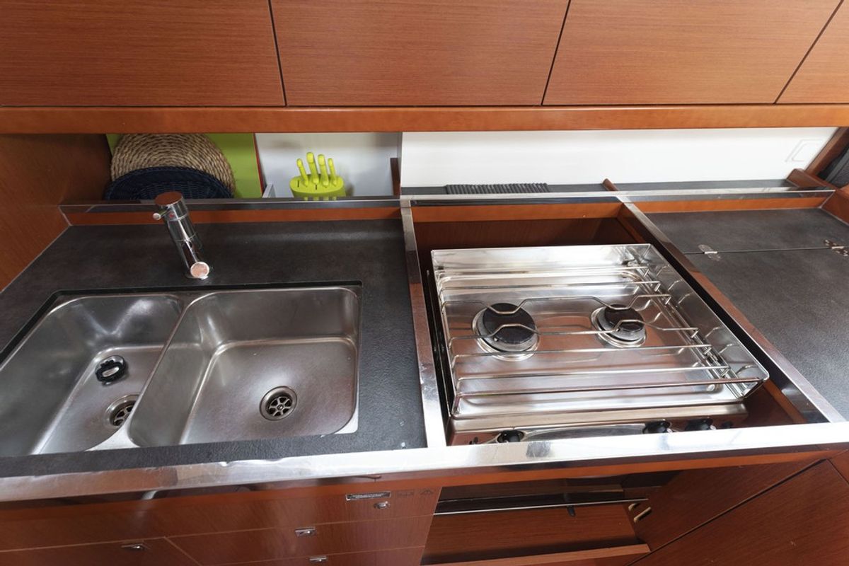 Galley of RUBIN, a Dufour 460 Grand Large sailboat at Port de Pollença, Spain