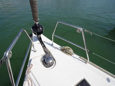 Deck of RUBIN, a Dufour 460 Grand Large sailboat at Port de Pollença, Spain