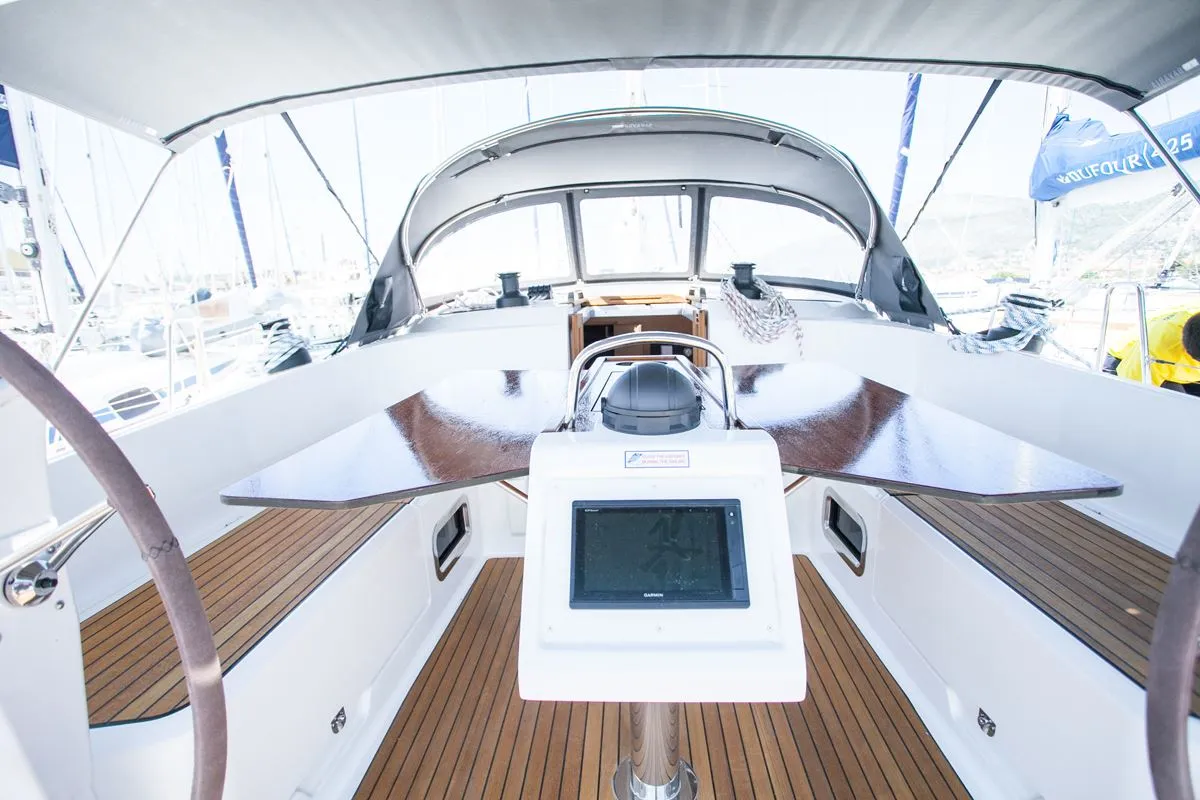 Cockpit of 'njoy, a Bavaria Cruiser 46 sailboat at Dubrovnik, Croatia