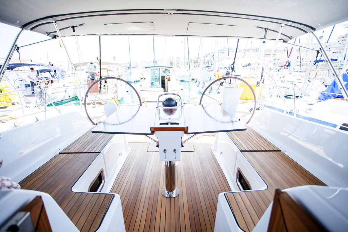 Cockpit of 'njoy, a Bavaria Cruiser 46 sailboat at Dubrovnik, Croatia