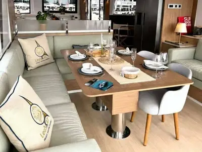 Salon of Leo's Kat, a Bali 4.2 catamaran at Municipal Unit of Lefkada, Greece