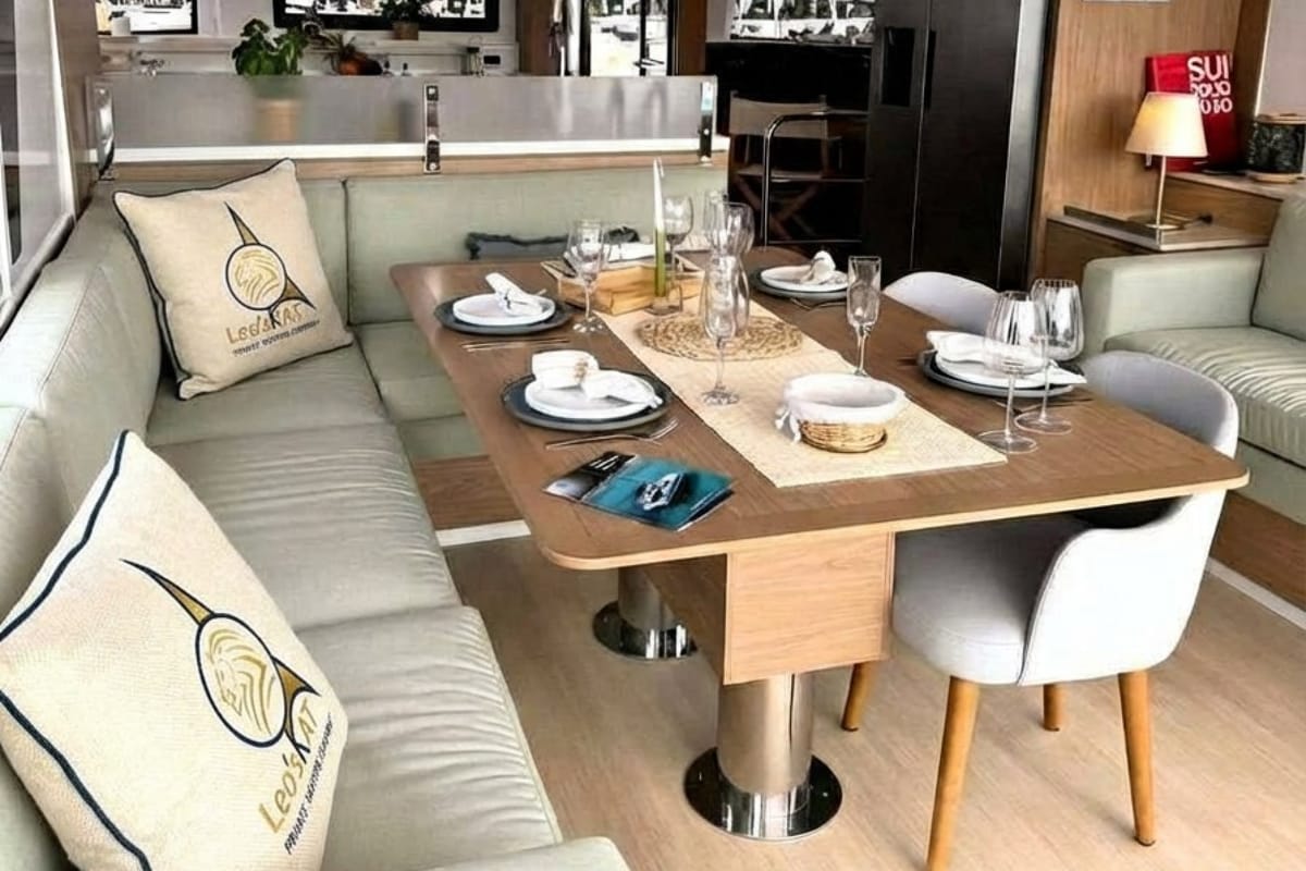 Salon of Leo's Kat, a Bali 4.2 catamaran at Municipal Unit of Lefkada, Greece