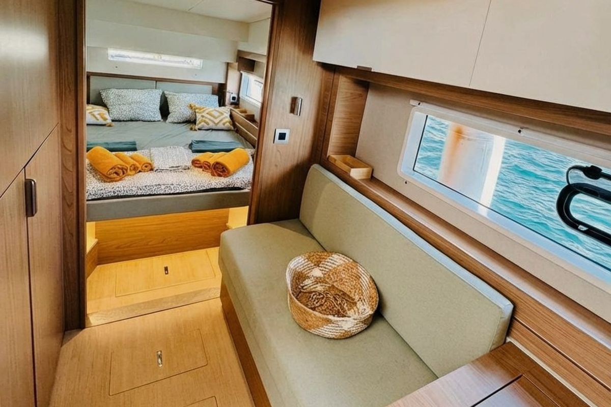 Cabin on Leo's Kat, a Bali 4.2 catamaran at Municipal Unit of Lefkada, Greece