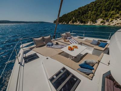 Deck of Leo's Kat, a Bali 4.2 catamaran at Municipal Unit of Lefkada, Greece