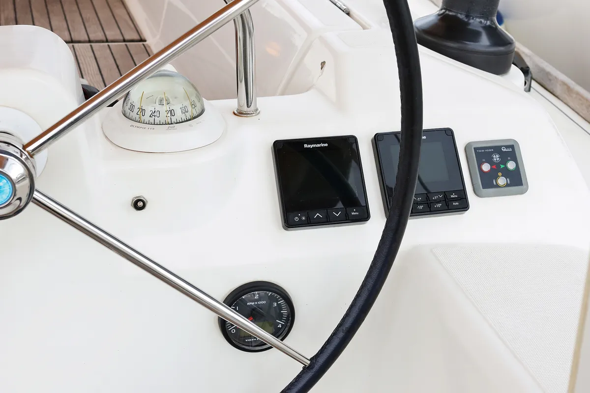Cockpit of Black Pearl, a Dufour 412 GL sailboat at Grad Biograd na Moru, Croatia