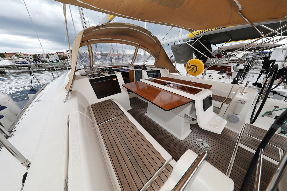 Deck of Black Pearl, a Dufour 412 GL sailboat at Grad Biograd na Moru, Croatia