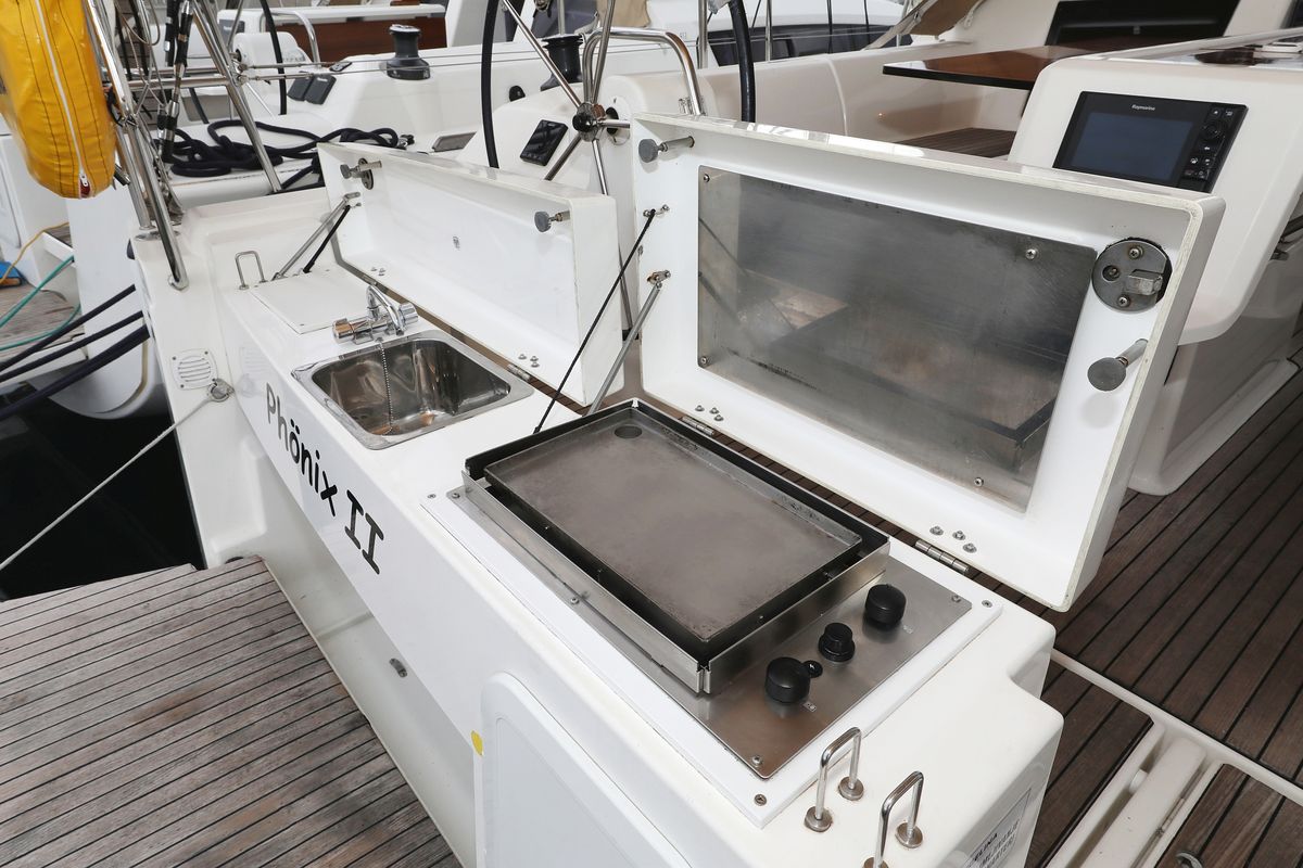 Deck of Black Pearl, a Dufour 412 GL sailboat at Grad Biograd na Moru, Croatia