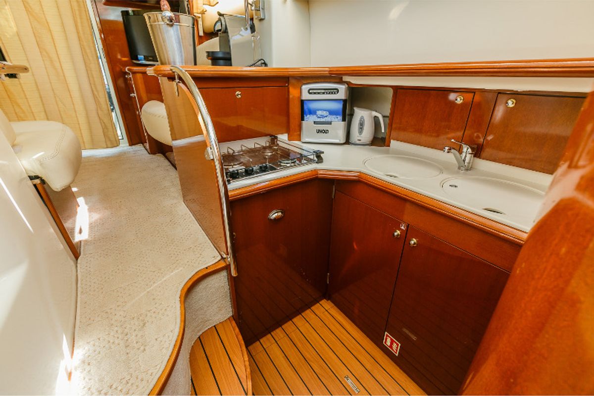 Galley of Dodo, a Prestige 36 Fly motorboat at Primošten, Croatia