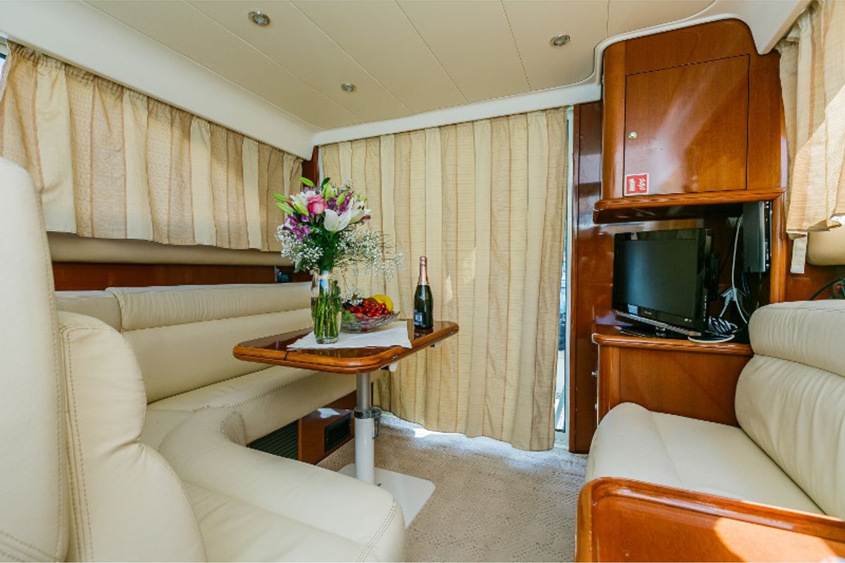 Salon of Dodo, a Prestige 36 Fly motorboat at Primošten, Croatia
