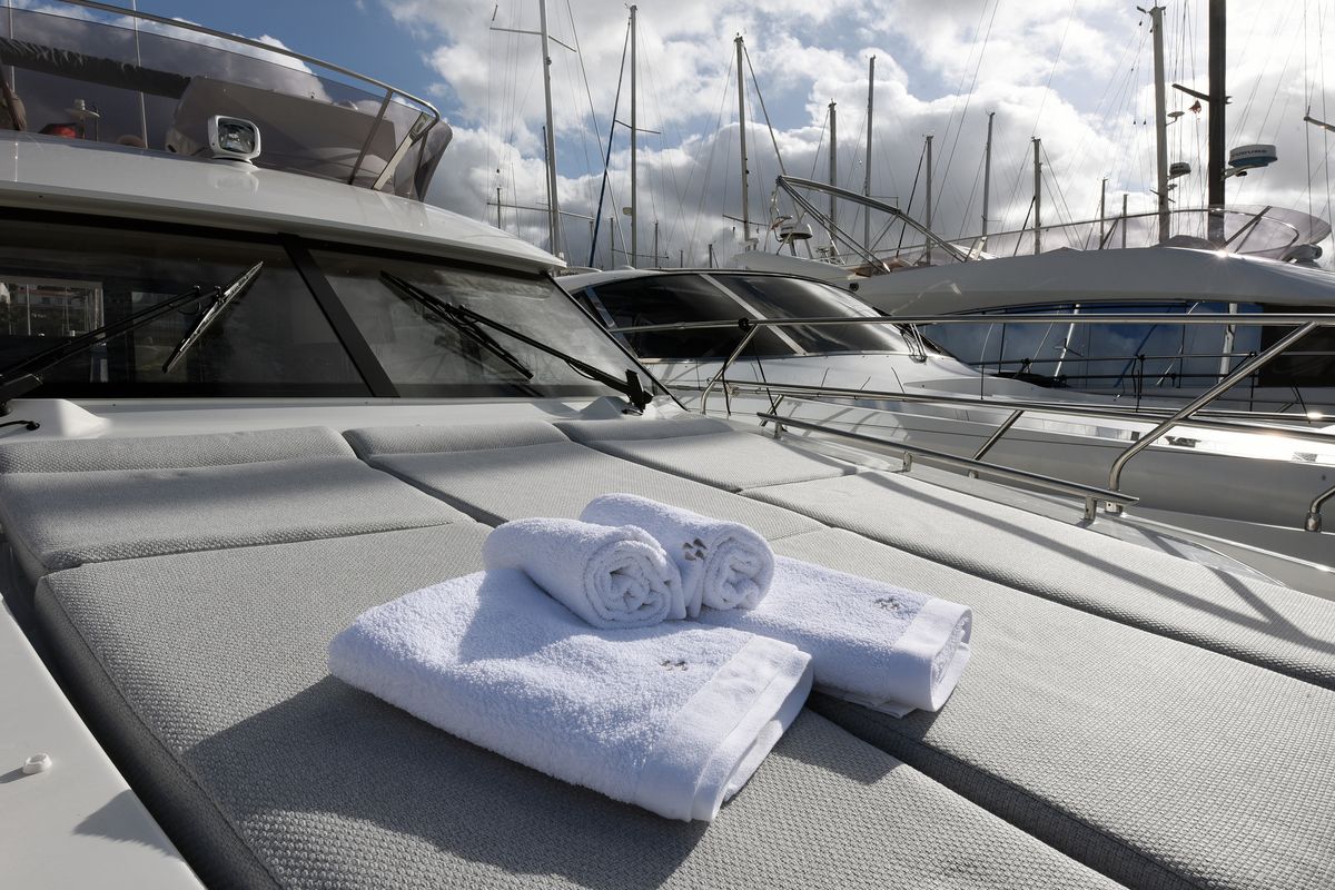 Deck of My Love II, a Prestige 42 Fly motorboat at Llucmajor, Spain