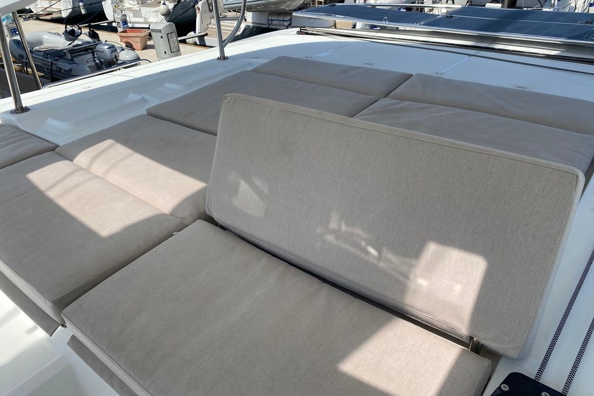 Deck of Rolling Stones, a Lagoon 46 catamaran at Salerno, Italy