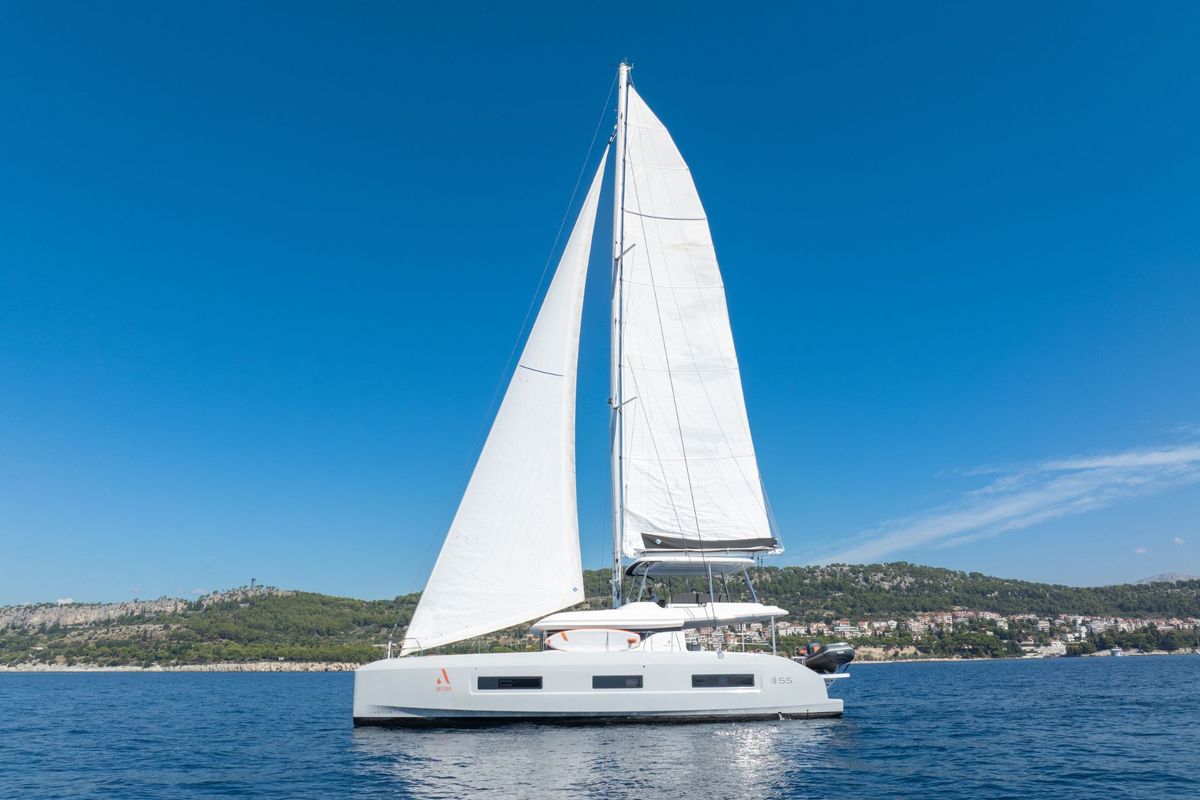 Exterior view of ARTISAN, a Lagoon 55 catamaran at Split, Croatia