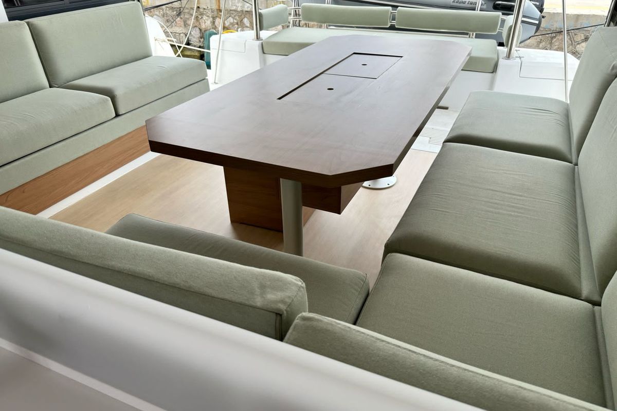 Deck of Infinity, a Bali 4.2 catamaran at Athens, Greece