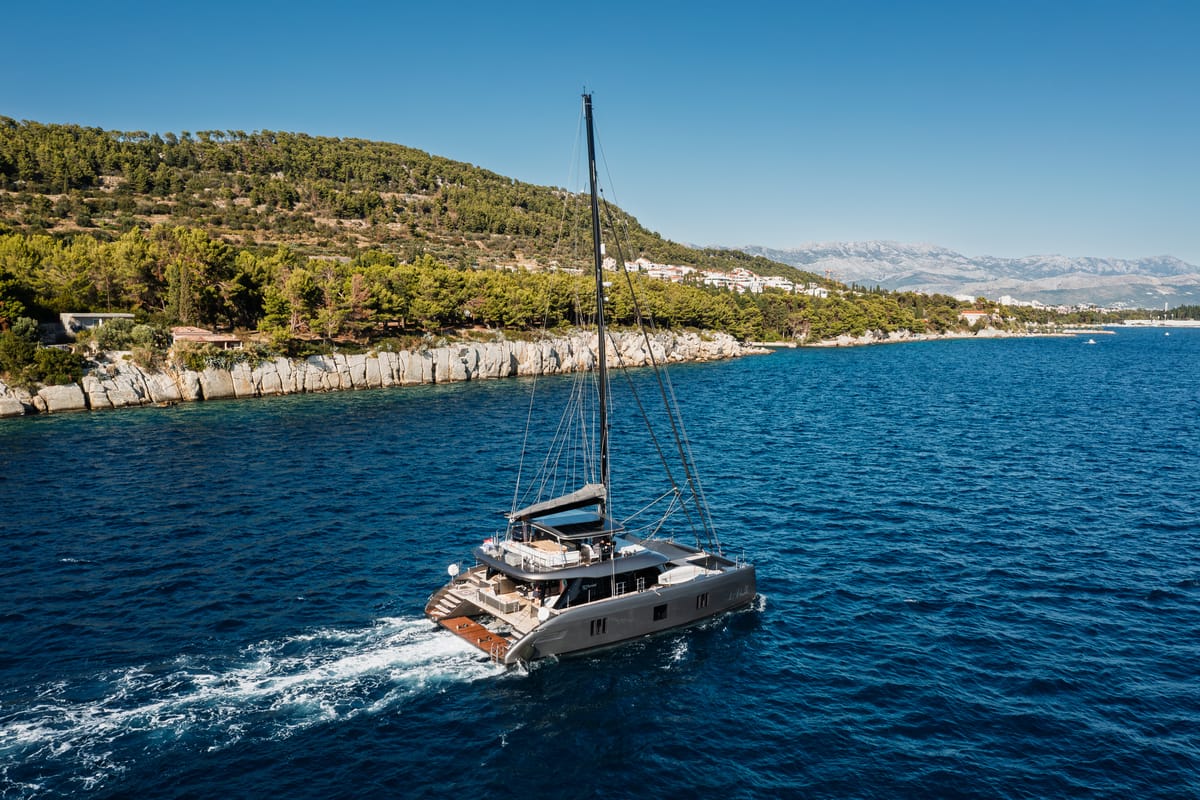 Exterior view of Ahalya, a Sunreef Yachts Sunreef 60 catamaran at Grad Kaštela, Croatia
