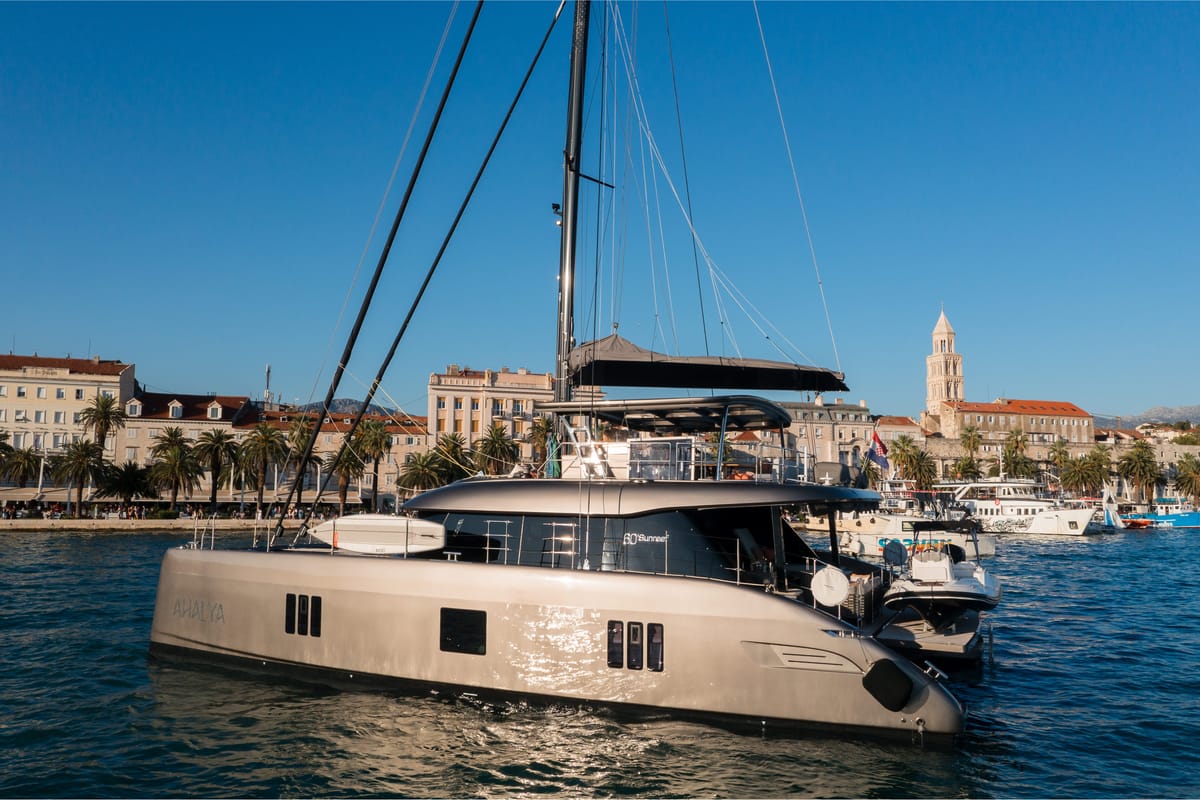 Exterior view of Ahalya, a Sunreef Yachts Sunreef 60 catamaran at Grad Kaštela, Croatia