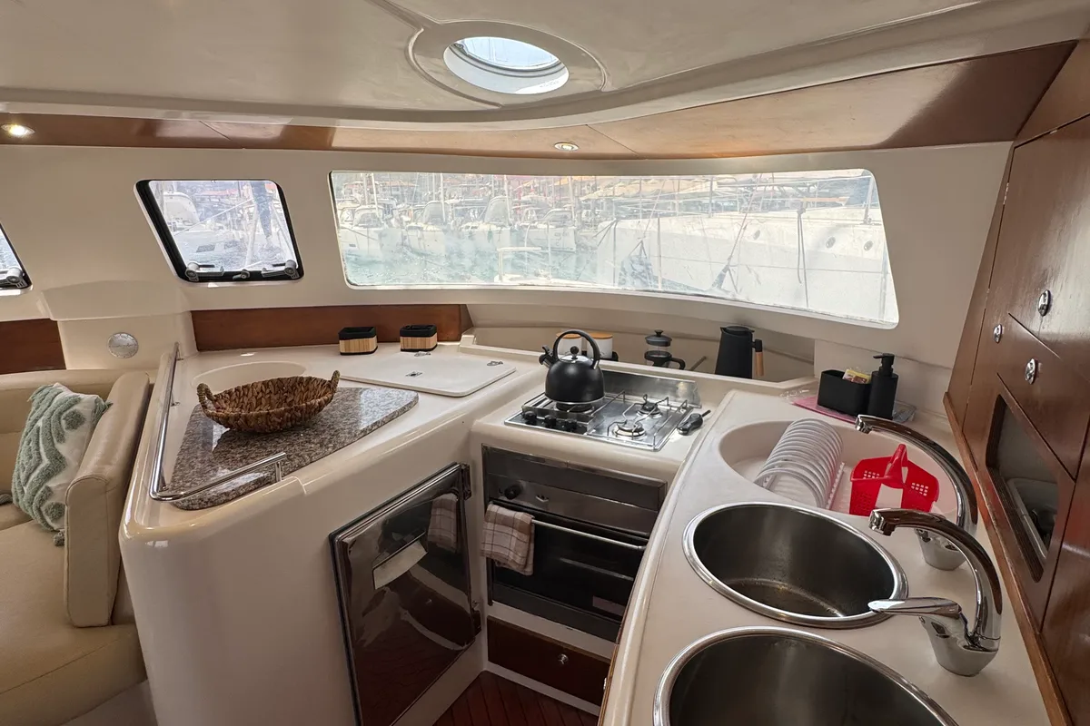 Galley of Artemis K, a Fountaine Pajot Belize 43 - 4 + 2 cab. catamaran at Municipal Unit of Lefkada, Greece