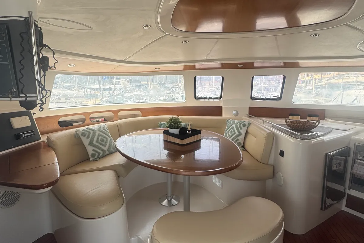 Salon of Artemis K, a Fountaine Pajot Belize 43 - 4 + 2 cab. catamaran at Municipal Unit of Lefkada, Greece