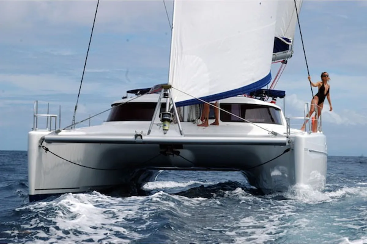 Exterior view of Artemis K, a Fountaine Pajot Belize 43 - 4 + 2 cab. catamaran at Municipal Unit of Lefkada, Greece