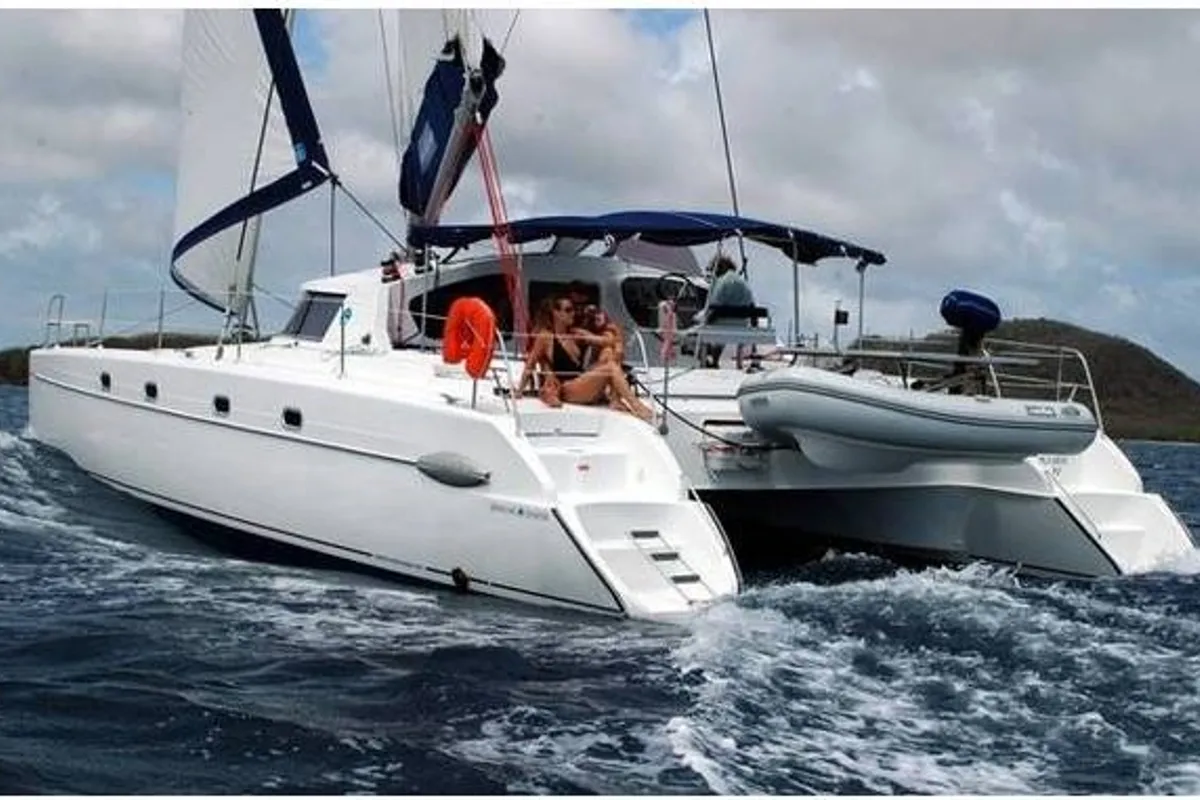 Exterior view of Artemis K, a Fountaine Pajot Belize 43 - 4 + 2 cab. catamaran at Municipal Unit of Lefkada, Greece
