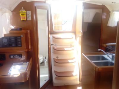 Salon of Trizonia, a Beneteau Oceanis 31 sailboat at Municipal Unit of Lefkada, Greece
