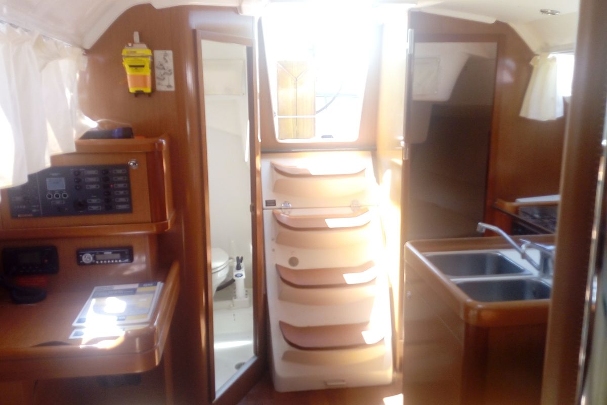 Salon of Trizonia, a Beneteau Oceanis 31 sailboat at Municipal Unit of Lefkada, Greece